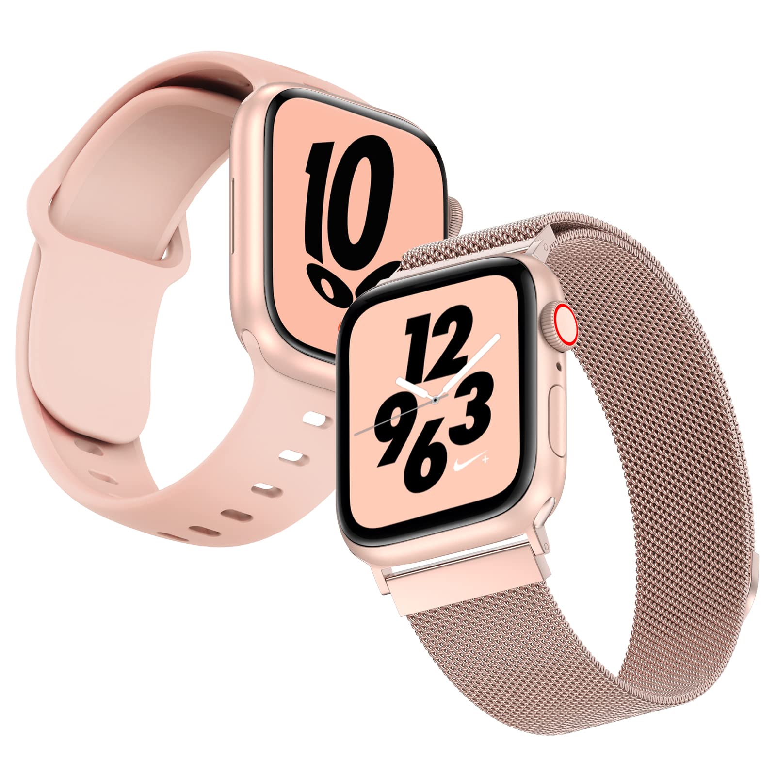 2 Pack Apple Watch Bands Compatible with Series 8/7/6/5/4/3/2/1/SE - 38mm 40mm 41mm 42mm 44mm 45mm Magnetic Milanese Loop & Soft Silicone Sport Band for Women & Men - Perfect for Workouts, Office & Everyday Wear