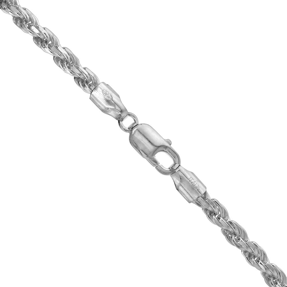5mm Sterling Silver Rope Chain Necklace & Bracelet Set for Men - Diamond Cut Hypoallergenic Nickel Free Italian Jewelry (7-30 Inch) - Perfect for Gifts, Weddings & Everyday Wear