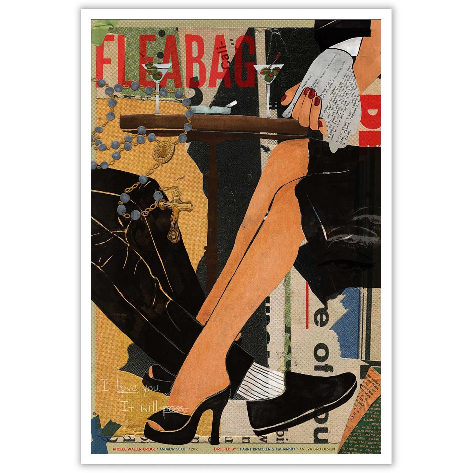 Trendy Retro Fleabag Colorful Poster - Funny 'I Love You It Will Pass' Canvas Wall Art - Aesthetic Bar Cart Decor, Cheers Cocktail Painting - 12x16 Inch Unframed Print for Home, Office & Cafe Wall Decor