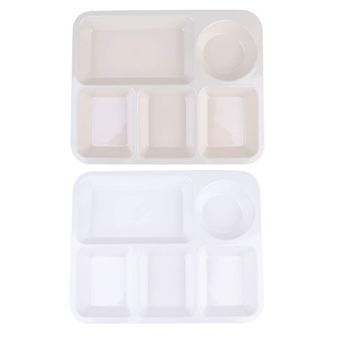 DOITOOL 2-Pack Divided Plastic Dinner Plates - Rectangular Diet & Portion Control Plates with Food Separators - BPA-Free Meal Prep Dishes for Healthy Eating, Salad, Kids Lunch - Beige & White for Home & Kitchen Use