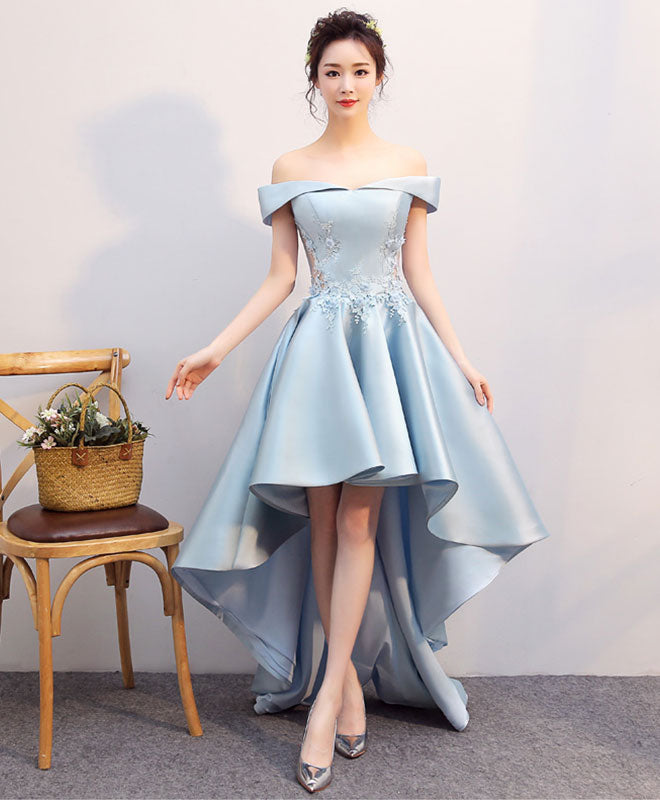 Light Blue High-Low Lace Prom Dress | Elegant Blue Formal Bridesmaid Gown for Weddings & Special Occasions