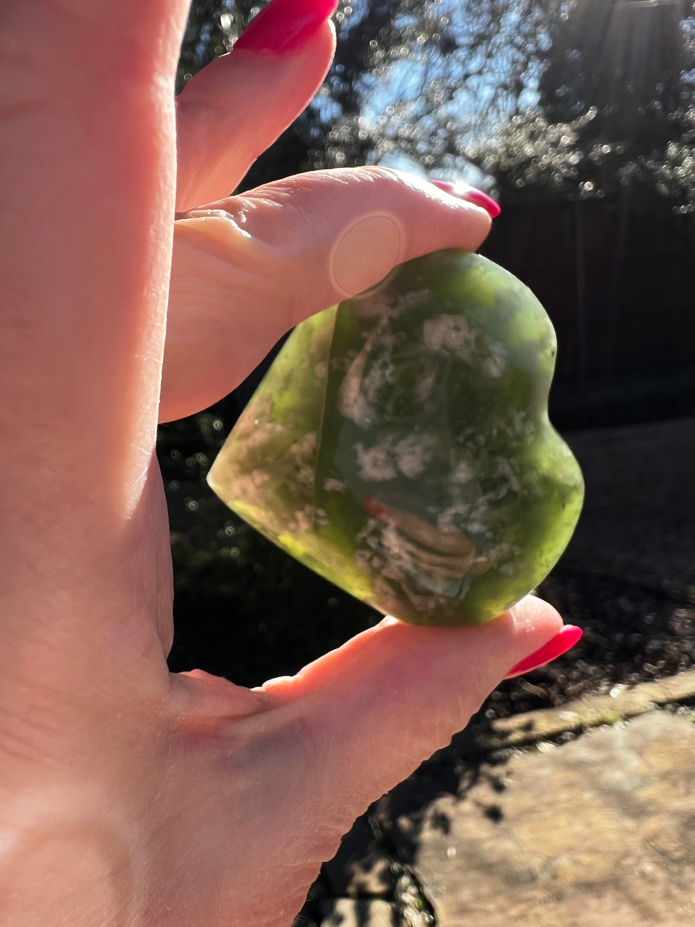 Natural Grape Jade Heart Palm Stone - 2
