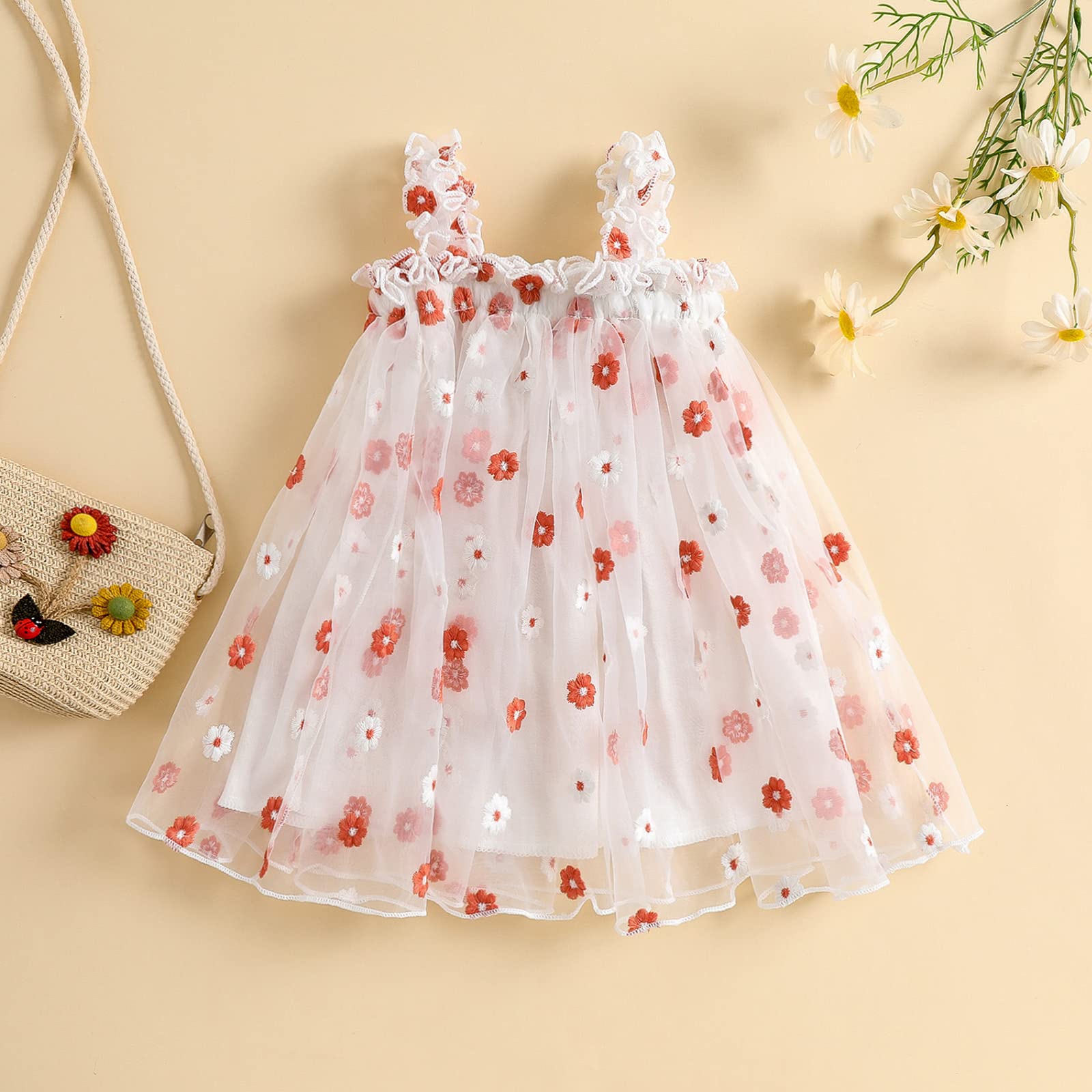 Toddler Girls Princess Dress - Sleeveless Floral Layered Tulle Tutu Dress for Summer, Mesh Fluffy Party Outfit | Perfect for Birthday, Photo Shoots & Special Occasions