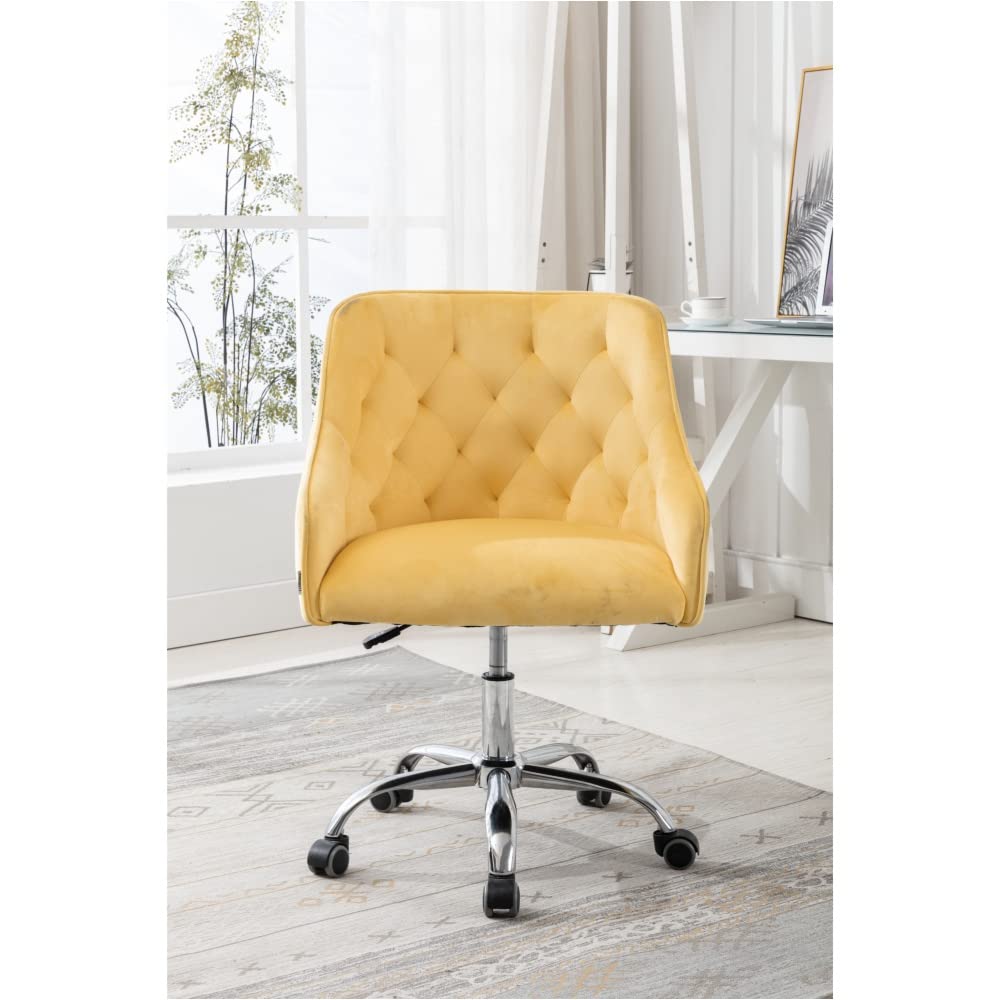 Huazo Modern Home Office Desk & Swivel Shell Chair Set - Ergonomic Workspace Solution for Living Room, Study & Remote Work (Yellow, Model 334837) - Perfect for Small Spaces, Gaming & Productivity