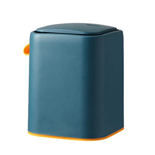 Garneck Mini Press-Type Trash Can with Lid - Small Covered Garbage Bin for Car, Office, Desk & Kitchen - Compact Round Waste Basket in Blue - Perfect for Vehicles, Workstations & Home Use