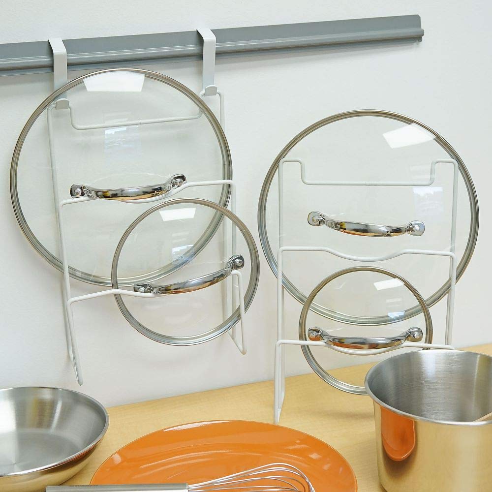 Southern Homewares - 2-Pack White Pot & Pan Lid Hanging Organizer Rack for Kitchen Storage | Space-Saving Pantry Organizer | Perfect for Small Kitchens & Cabinet Door Organization (SH-10283-2)