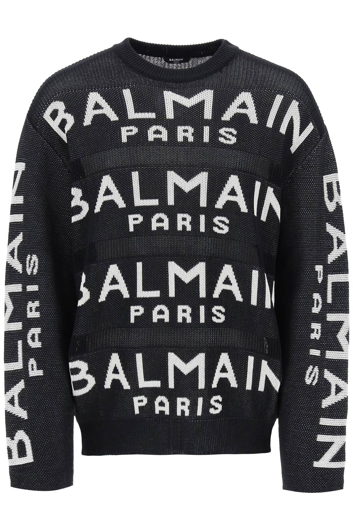 Balmain Cotton Pullover Sweatshirt with All Over Logo - Casual Luxury Wear for Men & Women | Perfect for Streetwear, Lounge & Everyday Fashion