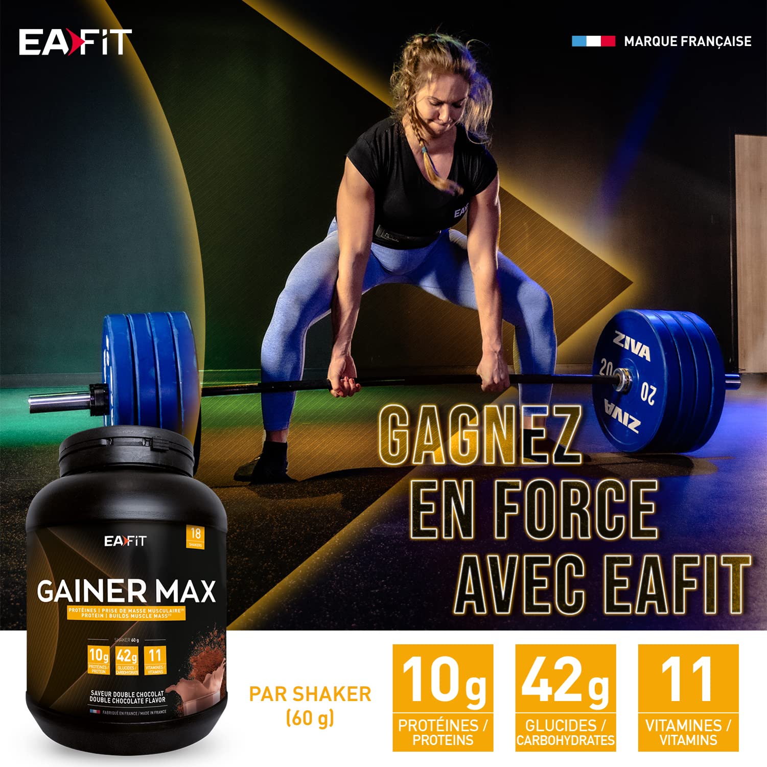 Eafit GAINER MAX 1.1kg Vanilla Hazelnut Protein Powder - 6 Pack Eco Format - Whey & Egg Protein for Muscle Gain & Mass Building - 108 Servings with Vitamins & Minerals - Anti-Doping Certified - Black - Perfect for Post-Workout Recovery & Bodybuilding Nutrition
