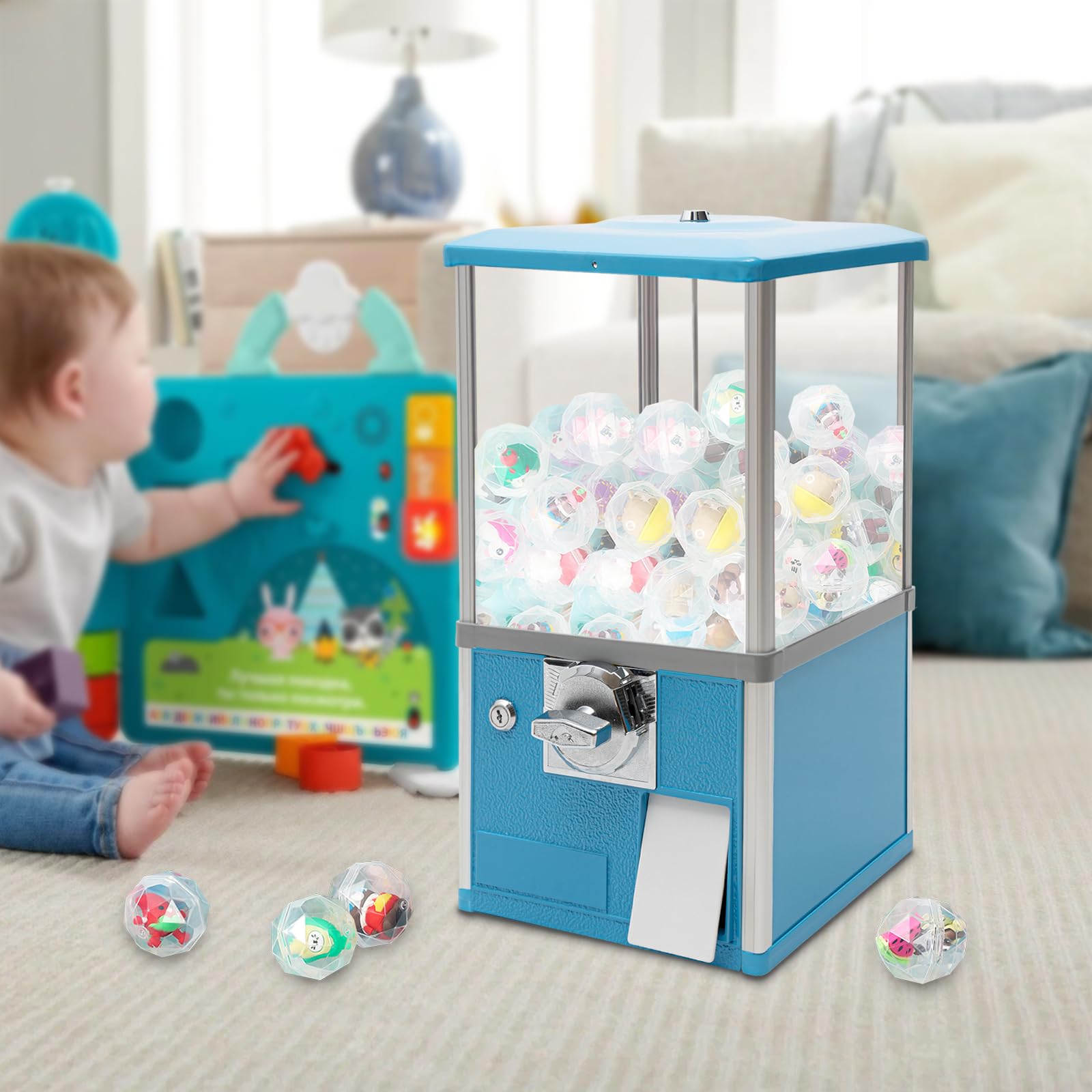 Automatic Gumball Vending Machine for Kids - 25 Cent Coin Operated Mini Candy Dispenser | Perfect for Birthday Parties, Christmas Gifts & School Events (Blue) - Fun Home & Classroom Reward System