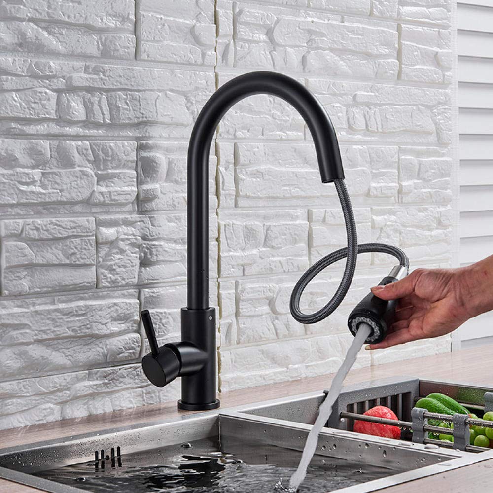 Black Single Handle Pull-Out Kitchen Faucet with 360° Rotation - Hot & Cold Water Mixer Tap for Sink - Perfect for Modern Kitchens, Cooking, Washing Dishes & Food Prep