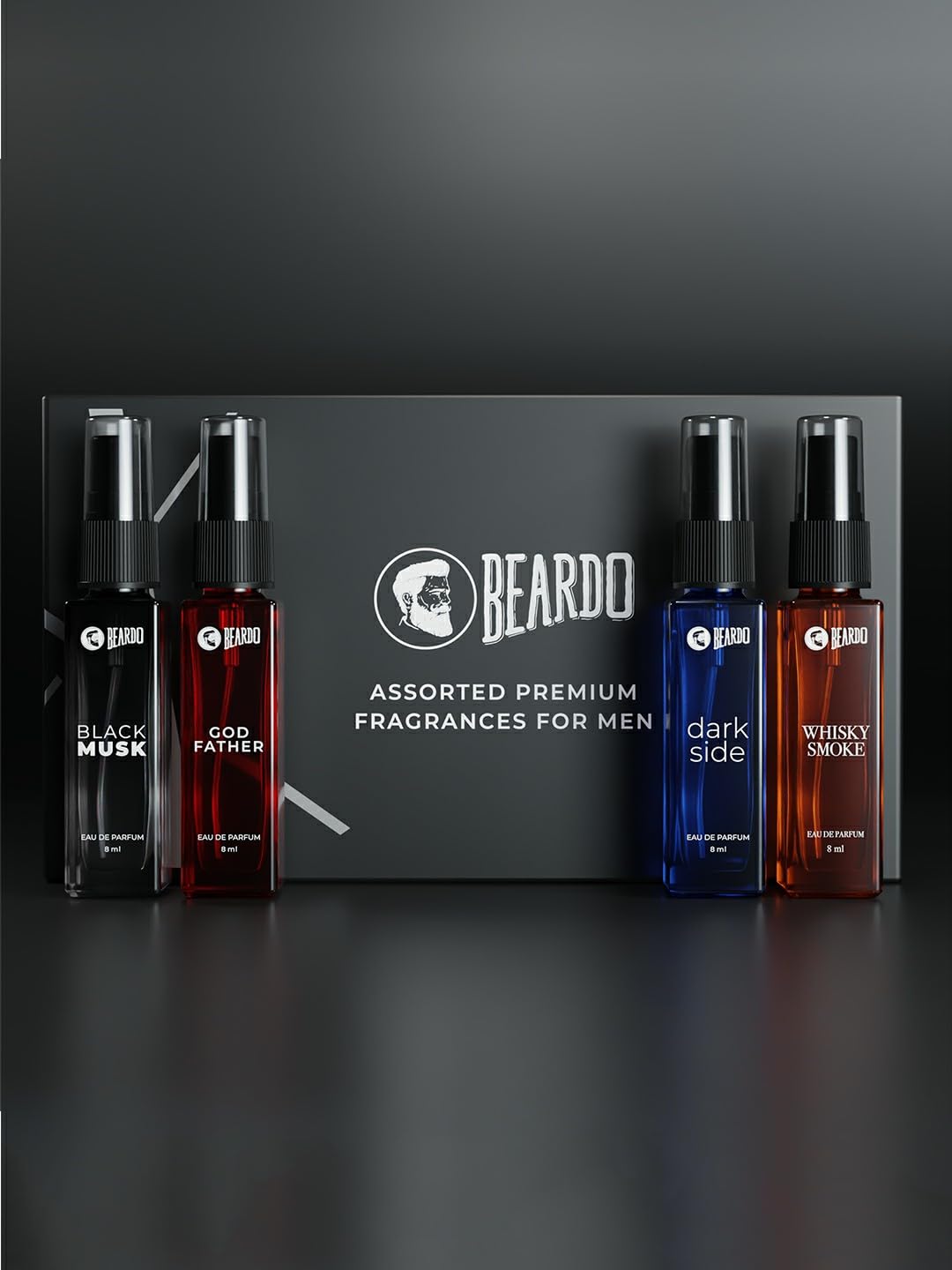 Premium Men's Perfume Gift Set - 4x8ml Eau de Parfum (Black Musk, Godfather, Dark Side & Whisky Smoke) | Long Lasting Cologne for Him | Valentine's Day, Anniversary & Birthday Gift for Husband/Boyfriend | Office, Date Night & Special Occasion Fragrance