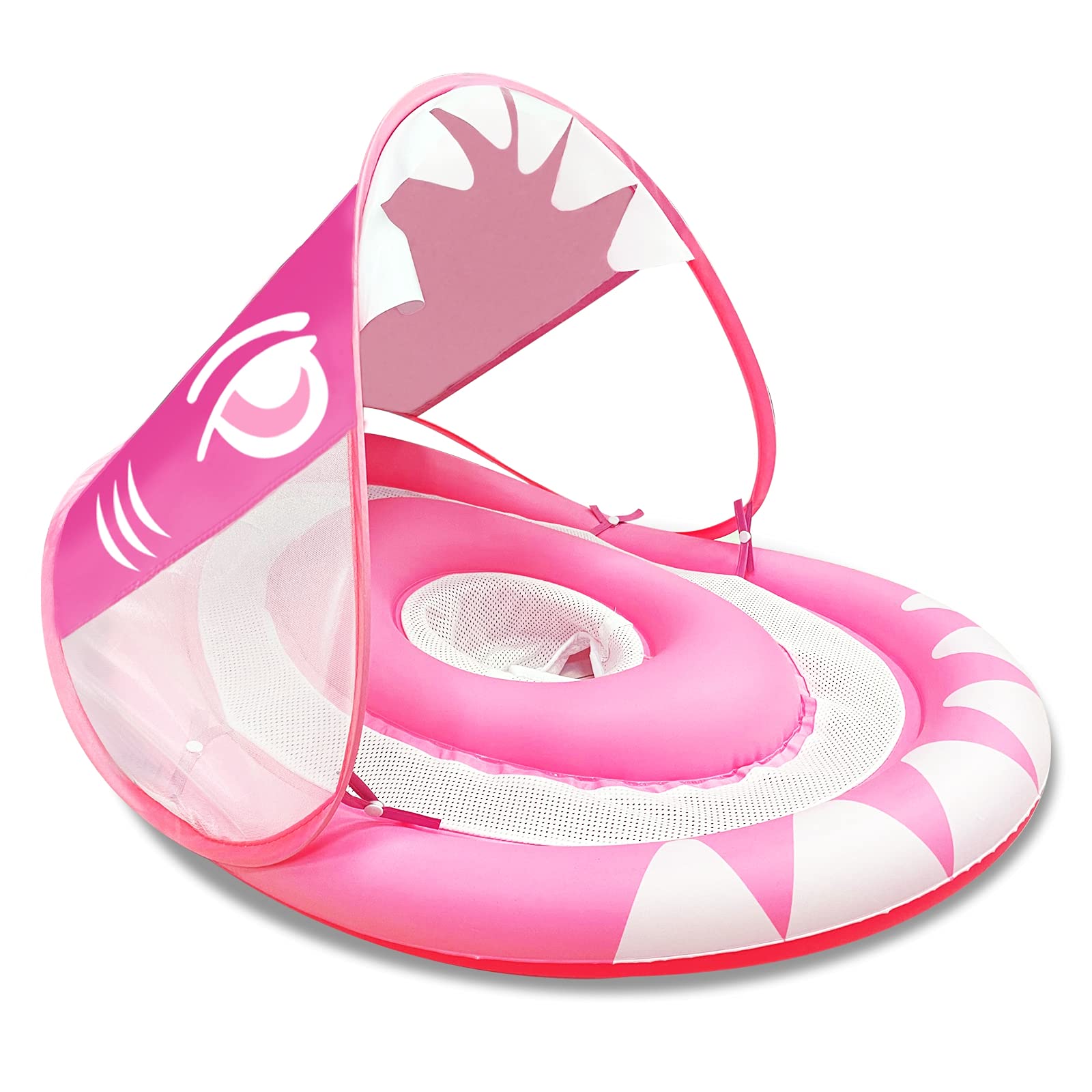 **Shark-Shaped Baby Swimming Pool Float Ring with Removable Sun Canopy & Safety Seat – Inflatable Swim Trainer for Newborns & Toddlers (6-36 Months) – Double Airbag Design for Safe Water Play at Home, Beach, or Pool**