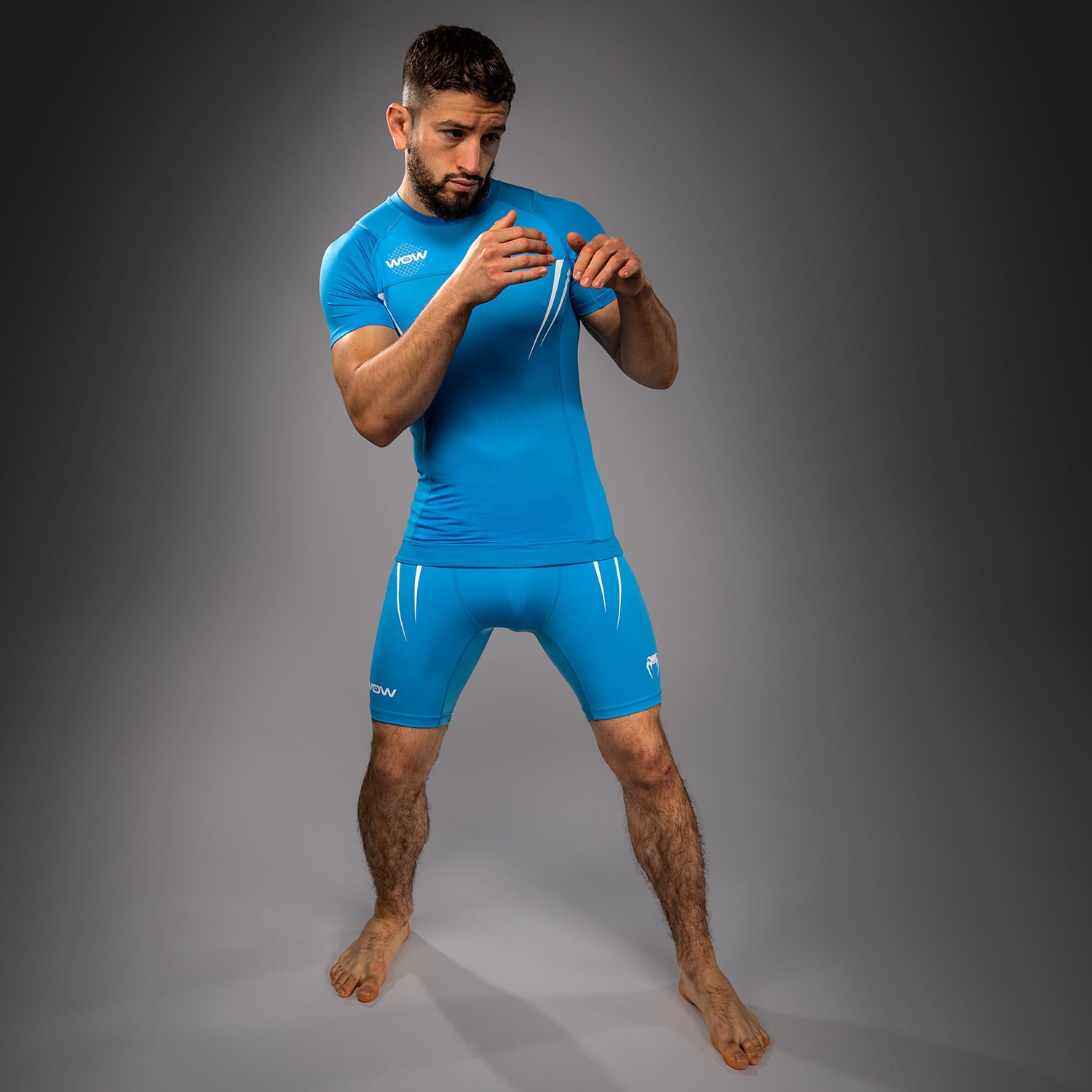 Venum x WOW FC Short Sleeve Rashguard Shirt - Lightweight Compression Top for MMA, BJJ & Training - Moisture Wicking & UV Protection - Pacific Blue - Perfect for Martial Arts, Fitness & Combat Sports