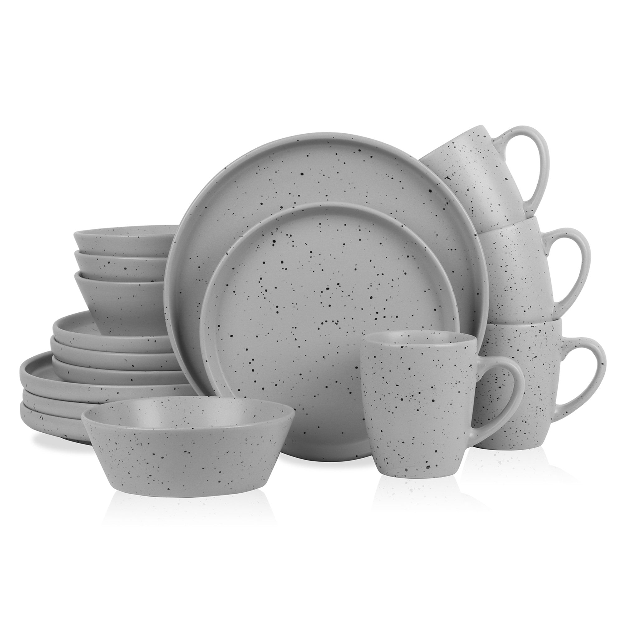 Premium Light Gray Jade Stoneware Dinnerware Set - Elegant & Durable Porcelain Plates, Bowls & Mugs for Everyday Dining & Entertaining