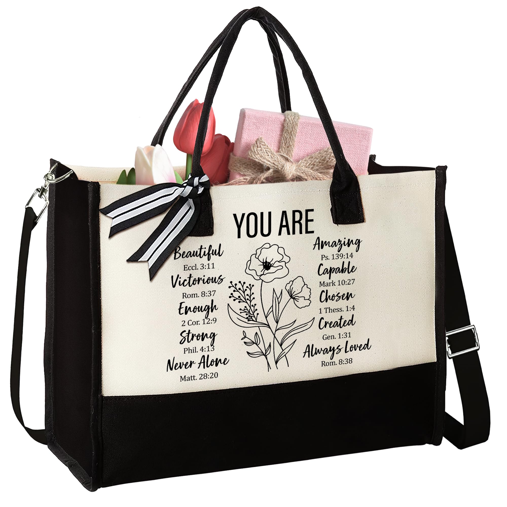 THEBUSSA Christian Gifts for Women - Inspirational Tote Bag for Mother's Day, Church, Bible Study & Daily Use - Religious Gifts for Mom, Wife, Daughter
