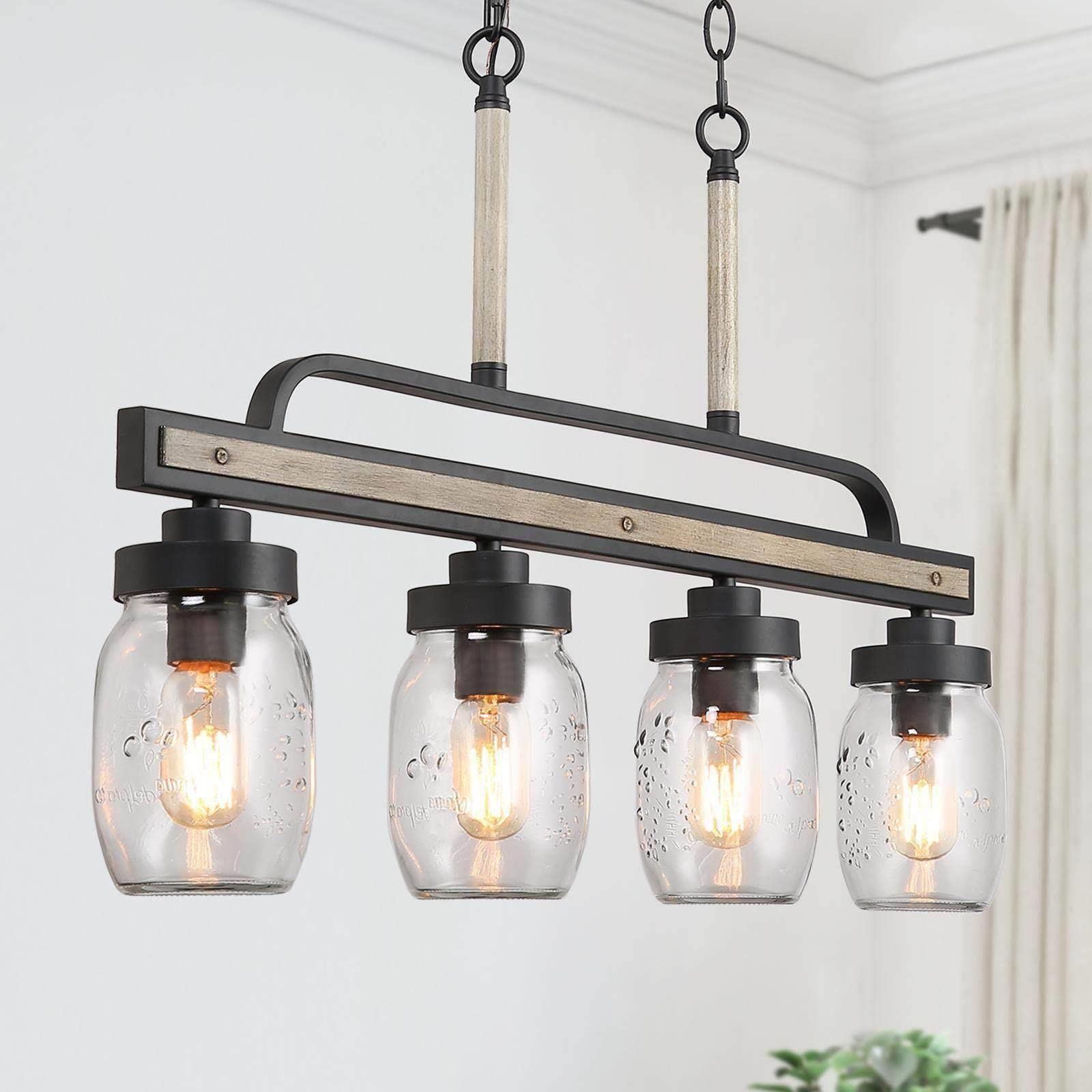 Rustic Farmhouse Chandelier with 4 Mason Jar Lights - Vintage Hanging Pendant Lighting for Dining Room, Kitchen Island & Farmhouse Decor - Perfect Over Tables, Breakfast Nooks & Country Style Homes