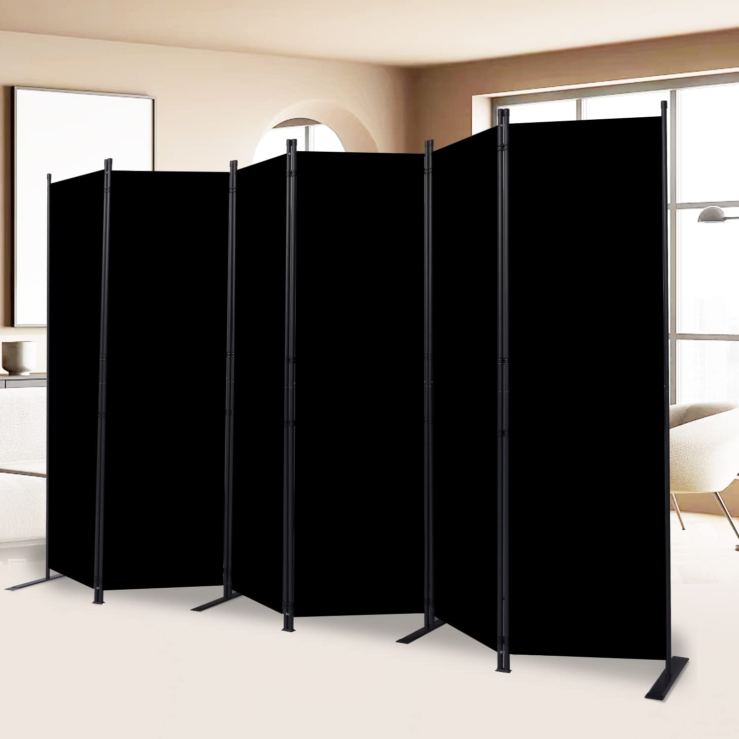 6-Panel Folding Room Divider Privacy Screen - Freestanding Fabric Partition Wall for Office, Bedroom, Studio & Dorm | Space Separation & Home Decor Solution