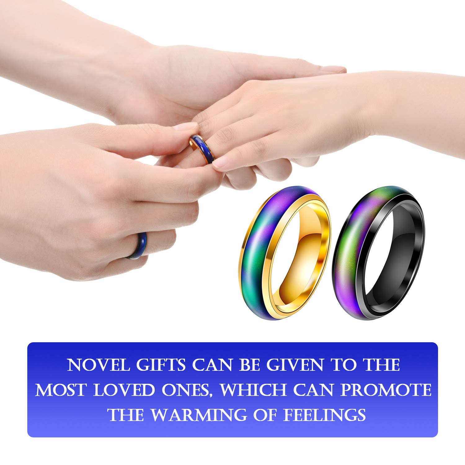 Hicarer 5-Pack Color Changing Mood Rings for Men & Women - Stainless Steel Temperature Sensitive Emotion Rings - Perfect for Weddings, Parties & Gifts