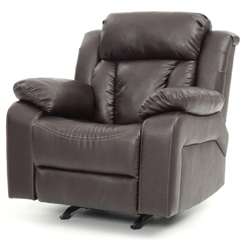 Glory Furniture Daria Faux Leather Rocker Recliner Chair - Dark Brown Living Room Reclining Chair for Relaxation & Comfort