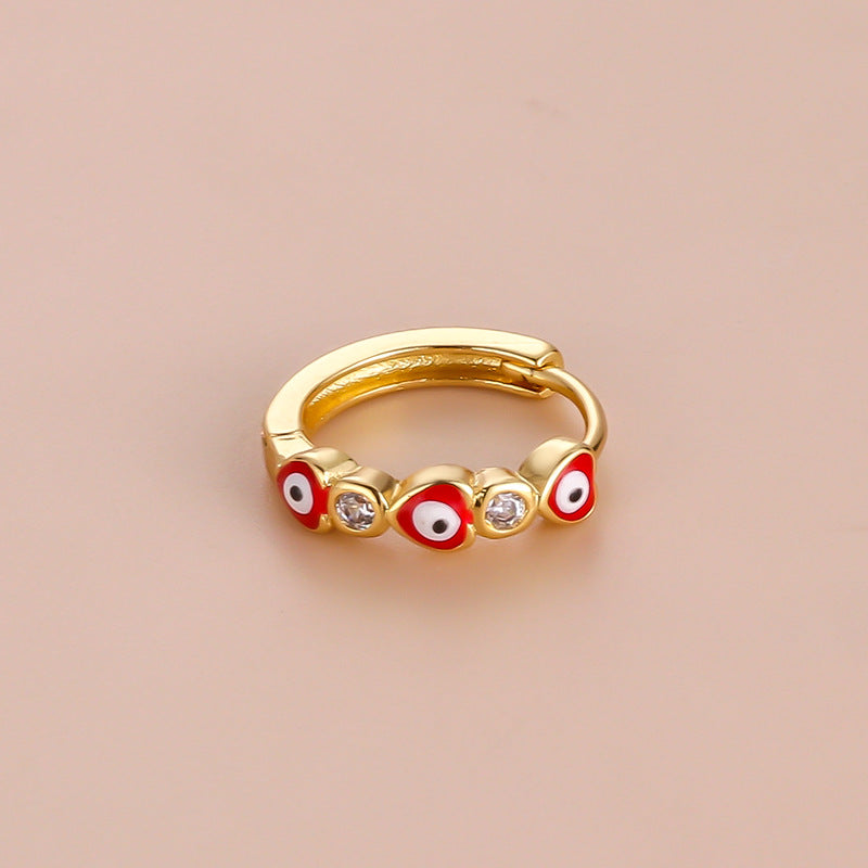 18K Gold Cartilage Hoop Earrings - Boho Enamel Evil Eye Earrings for Women | Trendy Dainty Piercing Jewelry | Perfect for Everyday Wear, Parties & Gifts (HSPJ750)