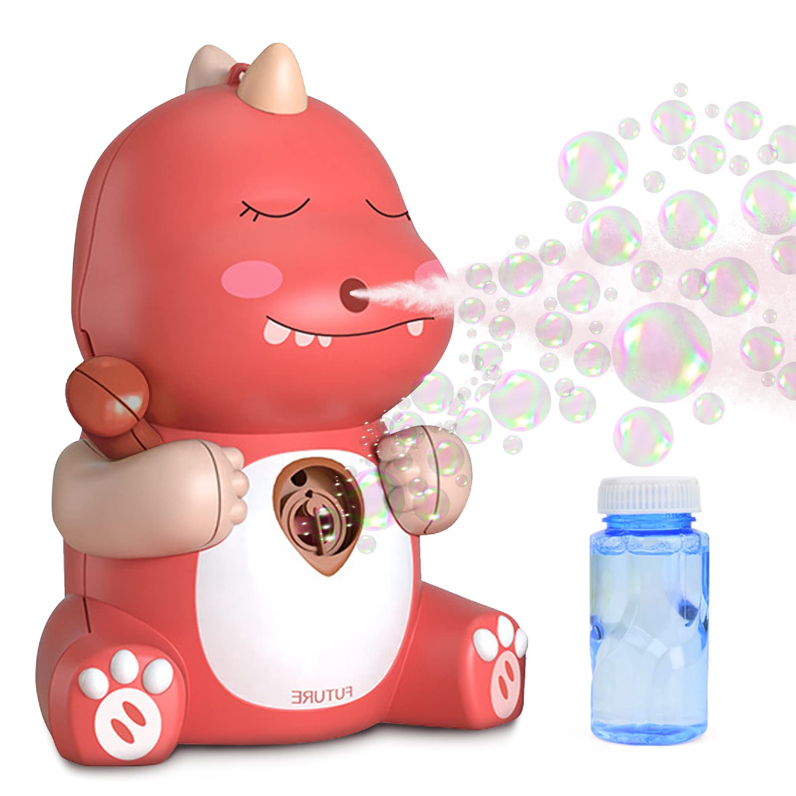 Dinosaur Bubble Machine for Kids - Automatic Bubble Blower with Music & Leakproof Design - Outdoor Party Toys for Boys & Girls Ages 4-8 (Includes Bubble Solution) - Perfect for Birthday Parties, Backyard Fun & Summer Outdoor Activities (Red)