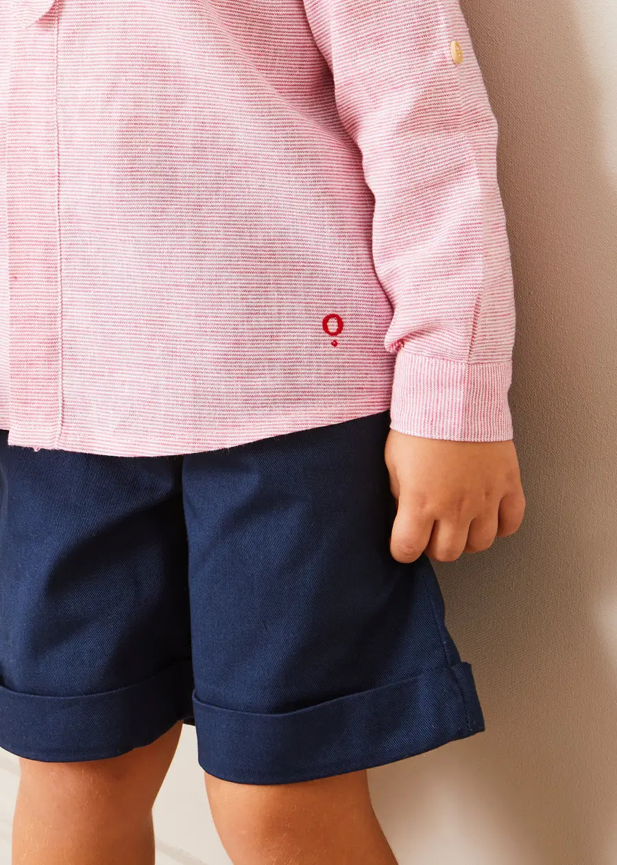 Lawrence Striped Mao Collar Long Sleeve Shirt - Red Cotton Kids Button Down Shirt for Boys & Girls (18 Months to 10 Years) | School Uniform, Family Photos & Holiday Outfits