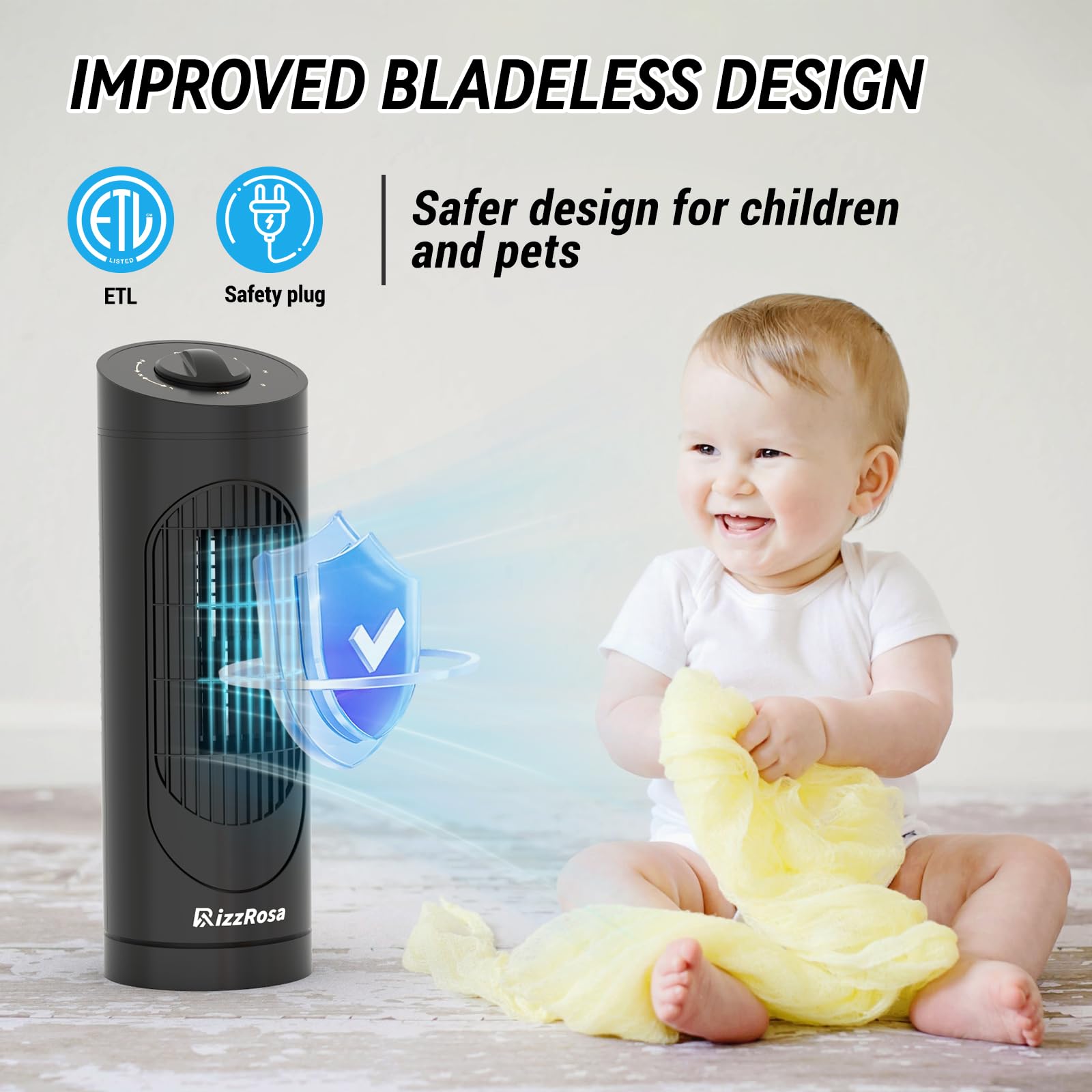14 Inch Bladeless Tower Fan with 3-Speed Settings & 80° Oscillation - Ultra Quiet Cooling Desk Fan for Office, Bedroom, Home - Perfect for Work, Sleep & Summer Comfort