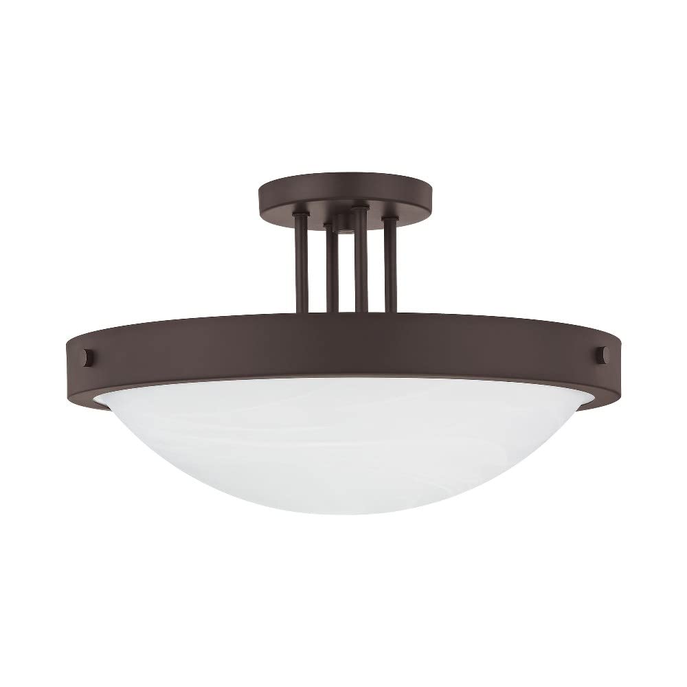 Livex Lighting 73956-07 Bronze Flush Mount Ceiling Light Fixture with White Alabaster Glass Shade - Perfect for Bedroom, Hallway, and Entryway Lighting
