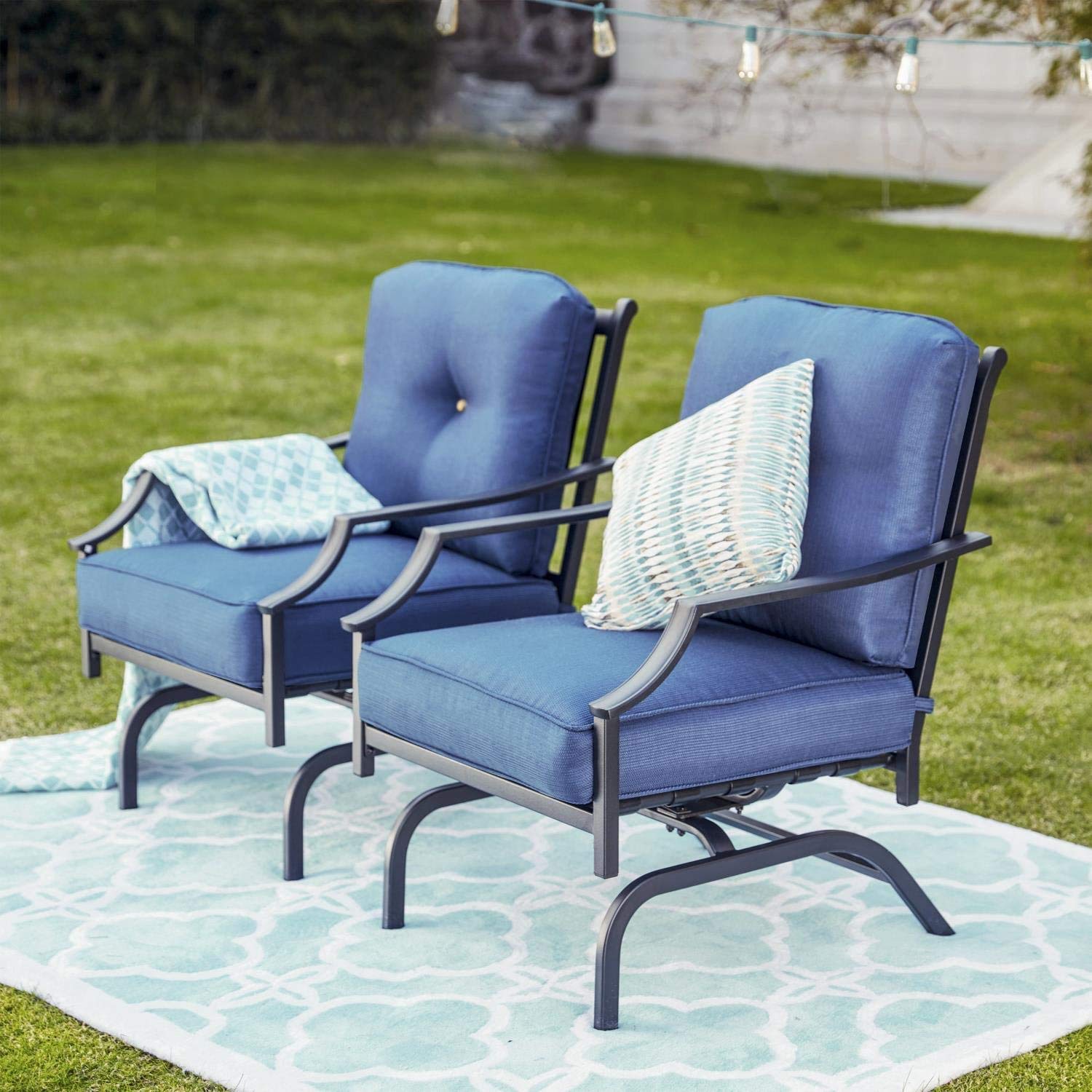 PatioFestival Outdoor Rocking Chairs - Black Metal Spring Motion Patio Furniture with Padded Cushion, Bistro Dining Set for Porch, Garden, Balcony | Perfect for Relaxing, Entertaining & Outdoor Dining