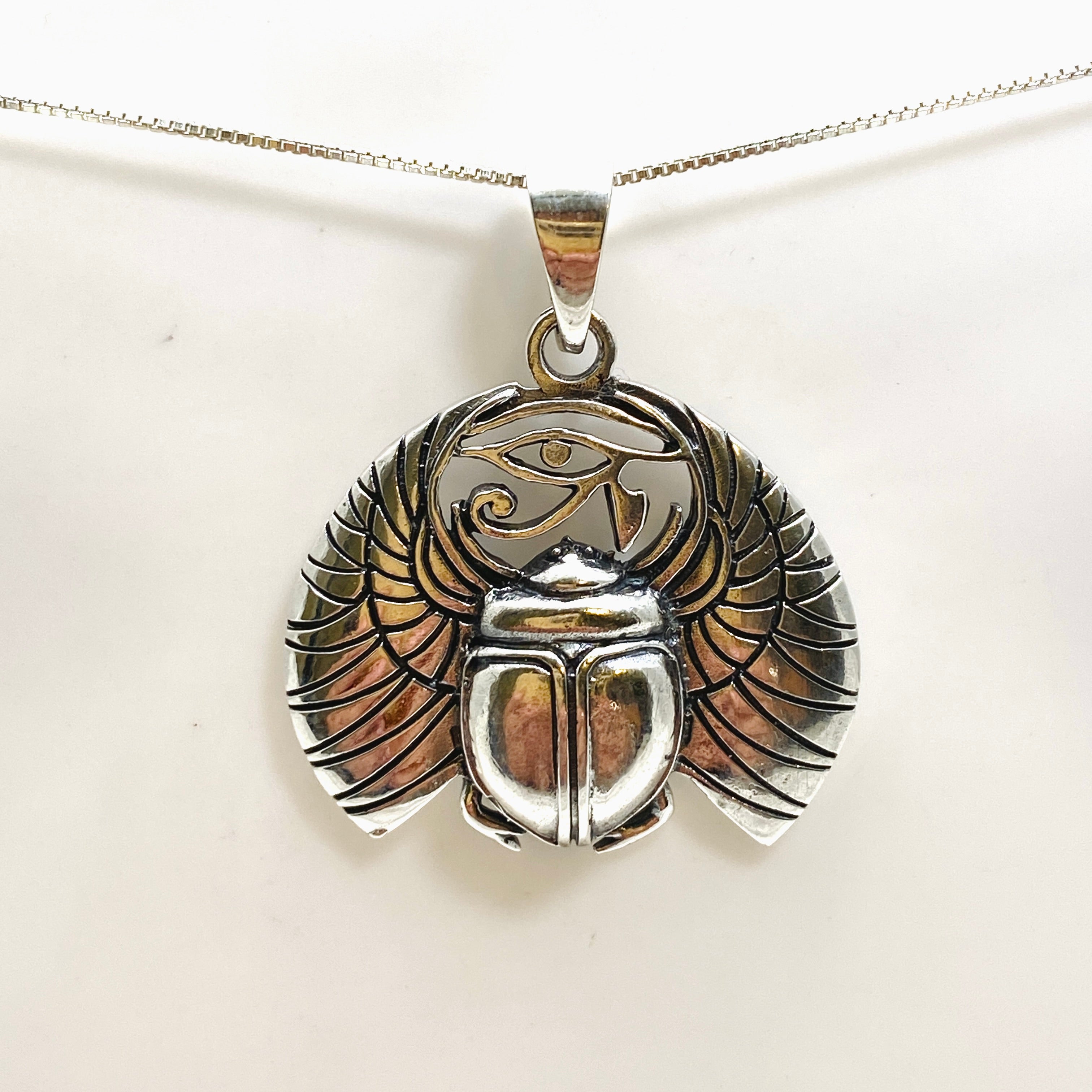 Anubis with Ankh and Scarab Beetle Pendant - Egyptian God Jewelry - Sterling Silver 925 - SV50 735 - Perfect for Spiritual Protection & Ancient Egyptian Style Fashion