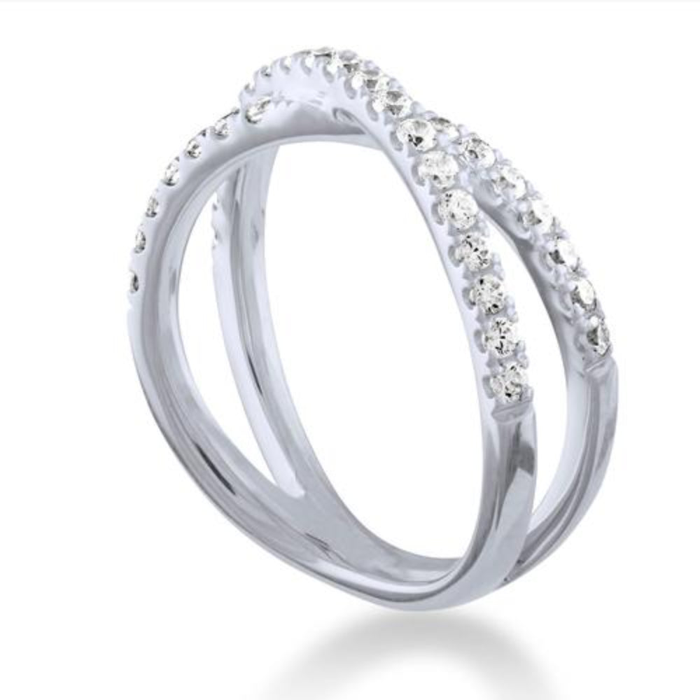 14K Gold Diamond Criss Cross Band Ring for Women - Elegant Stackable Wedding & Anniversary Jewelry Gift