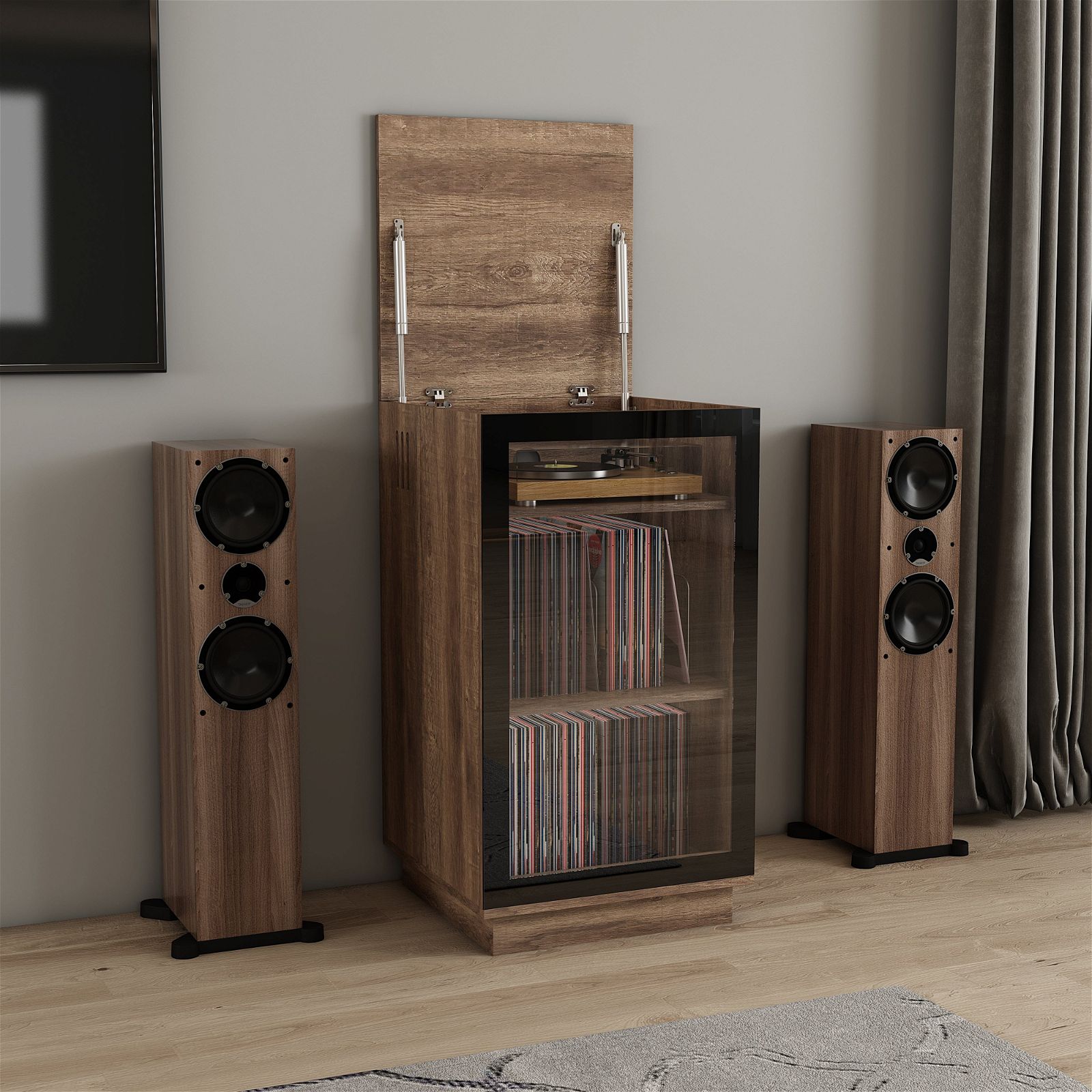 Tauris™ Dark Oak HiFi Storage Cabinet for Turntable & Vinyl Records - Perfect for Home Theater & Music Room Organization