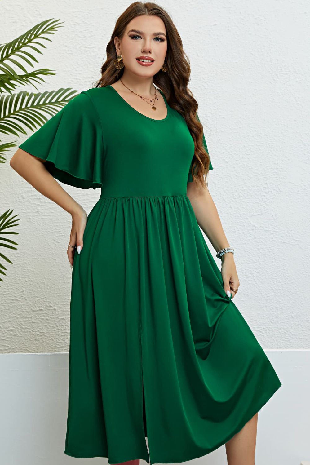 Stylish Green Plus Size Midi Resort Dress for Women - Perfect for Beach Vacations, Summer Getaways & Tropical Holidays