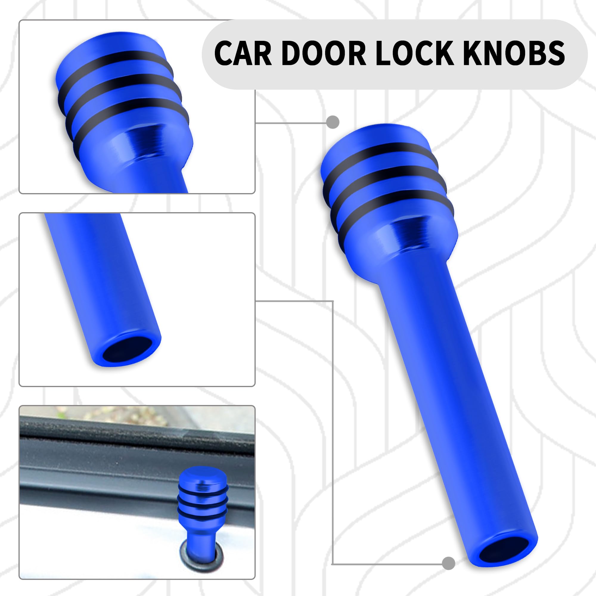 Junecarp 4PCS Aluminum Alloy Car Door Lock Knobs with M4 Internal Thread - Universal Interior Accessories for Car, Truck & SUV - Blue - Upgrade Your Vehicle's Style & Protection