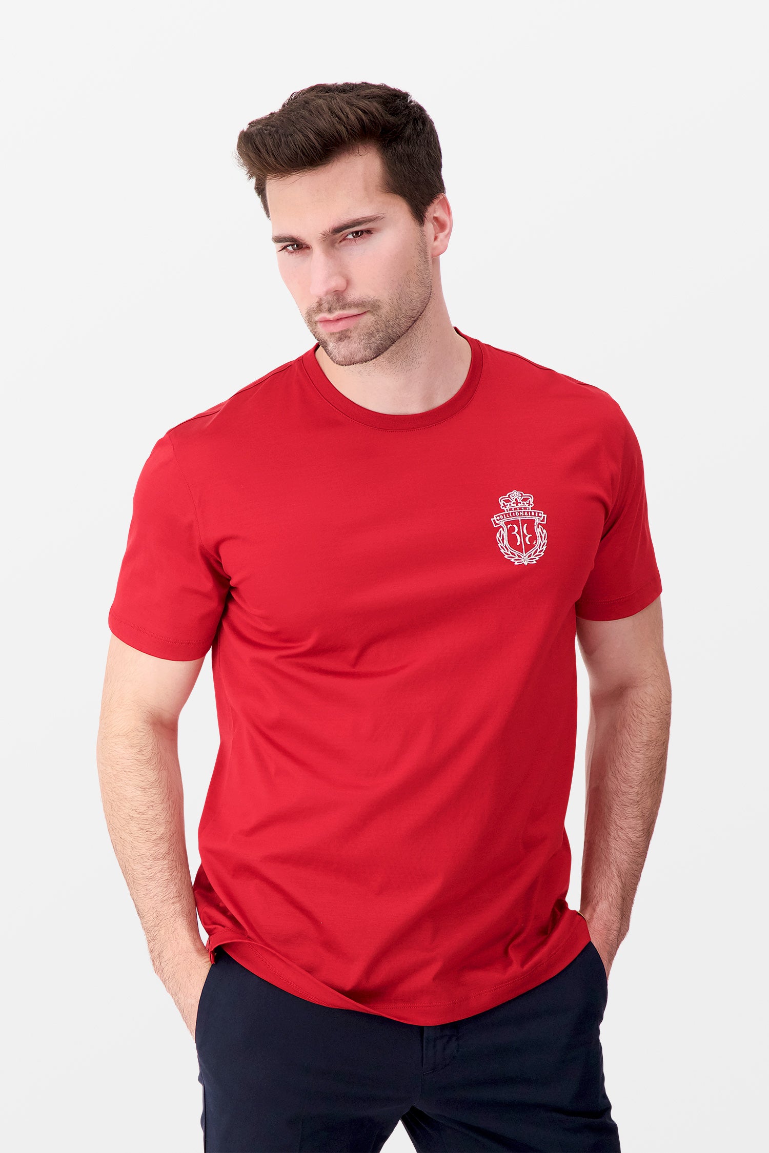 Billionaire Red SS Crest T-Shirt for Men - Premium Cotton Crew Neck Tee - Casual Wear, Street Style & Everyday Outfits
