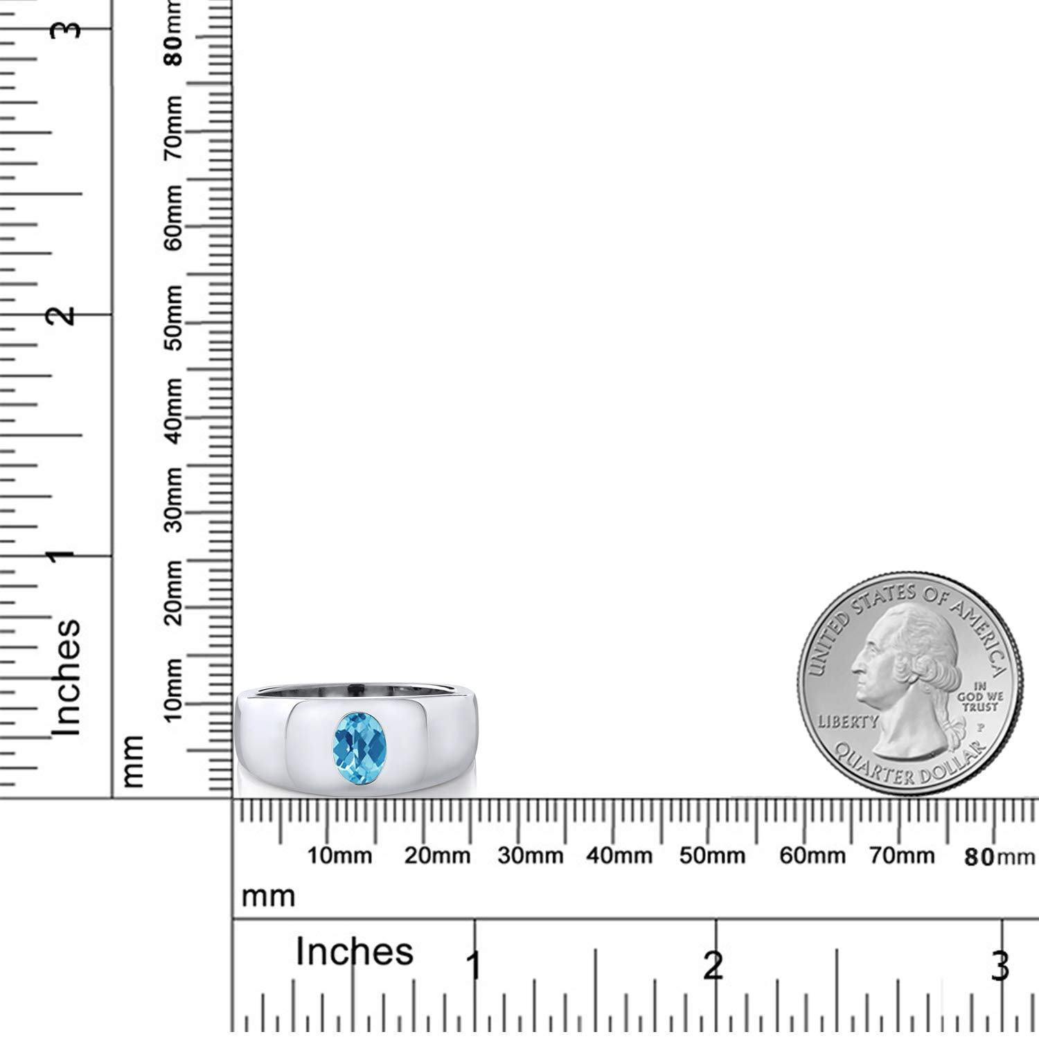 Gem Stone King Men's 925 Sterling Silver Swiss Blue Topaz Ring | 1.30 Carat Oval Checkerboard Cut (8x6mm) | November Birthstone Jewelry | Size 5-9 | Perfect Gift for Anniversary, Birthday & Special Occasions