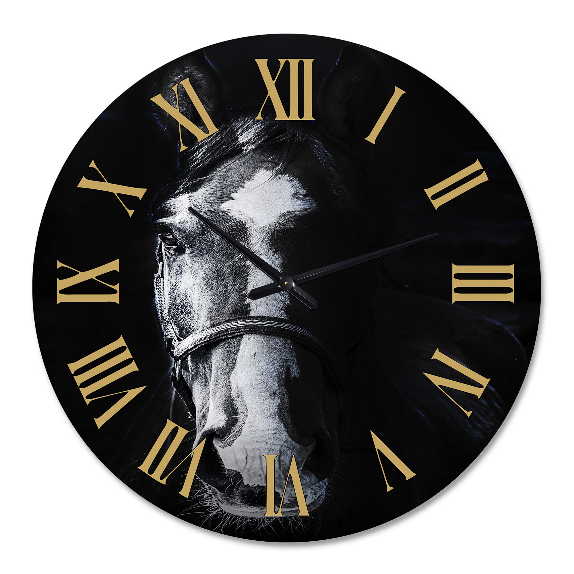 Farmhouse Wall Clock with Horse Design - Large Rustic Wall Clock for Living Room, Kitchen, Bedroom Decor - Perfect for Home, Office & Country Style Interior