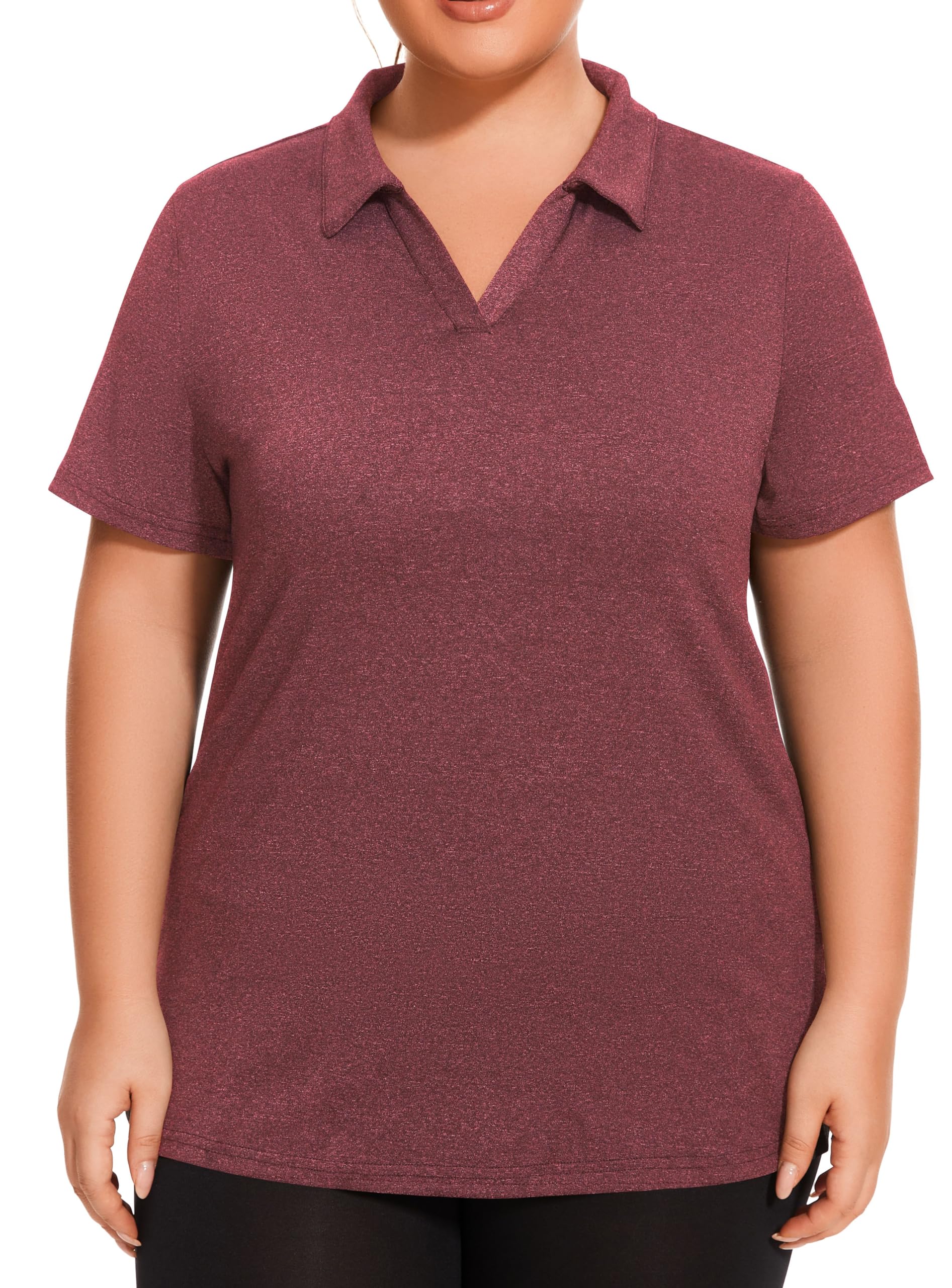 **Plus Size Polo Shirts for Women - Short Sleeve V-Neck Golf & Tennis Shirts - Loose Fit Quick-Dry Workout Tops for Casual, Sports & Outdoor Activities**