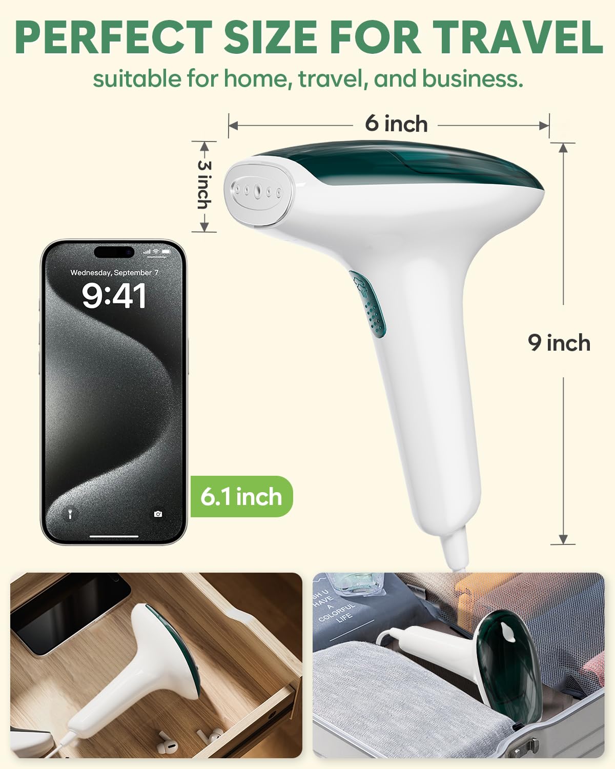 CPWORLD Steamer for Clothes - Portable Mini Travel Garment Steamer with 20-Second Fast Heat-up | Strong Penetrating Steam | Handheld Steamer for Home, Office & Travel | Includes Water Cup & Storage Bag | Perfect for Wrinkles Removal, Suit Care & Hotel Use