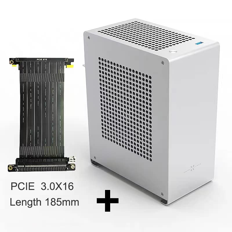 ZZAW A1P Mini-ITX PC Case - Compact Silver Aluminum Gaming Computer Chassis with 3.0 Dual Reverse PCI Riser Cable | Perfect for Small Form Factor Builds, Home Theater PCs & Space-Saving Gaming Rigs