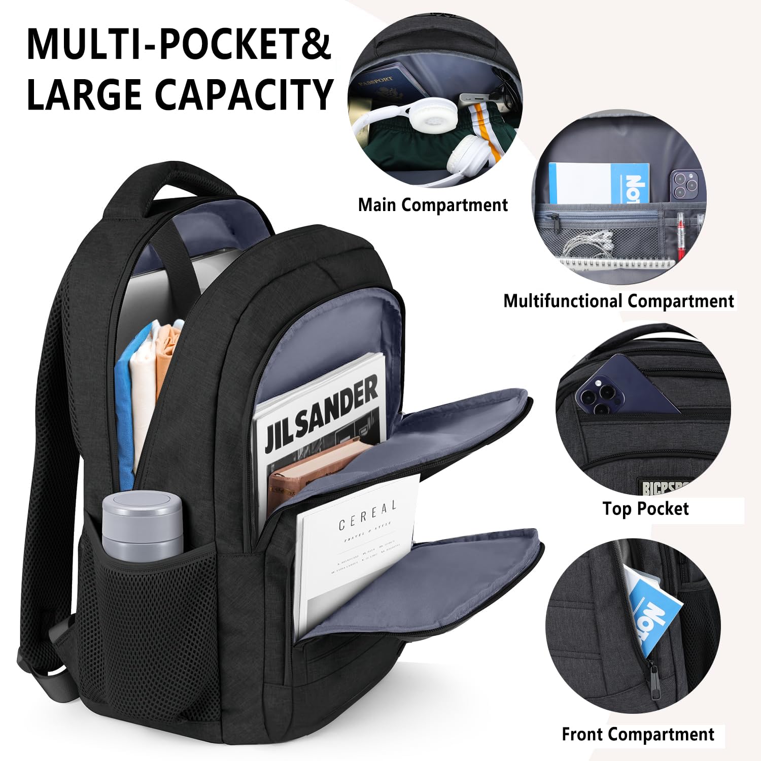 Stylish Unisex Backpack for Men & Women - Durable Water-Resistant School & Work Laptop Backpack with USB Charging Port - Fits 17.3 Inch Laptop - Perfect for College, Business Travel & Daily Commute - Black