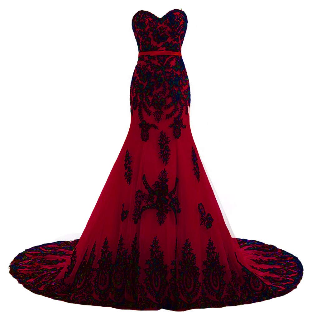 Kivary Long Mermaid Black Lace Vintage Gothic Prom Dress Wedding Evening Gown - Elegant Formal Gown for Homecoming, Ball, Bridesmaid & Special Occasions