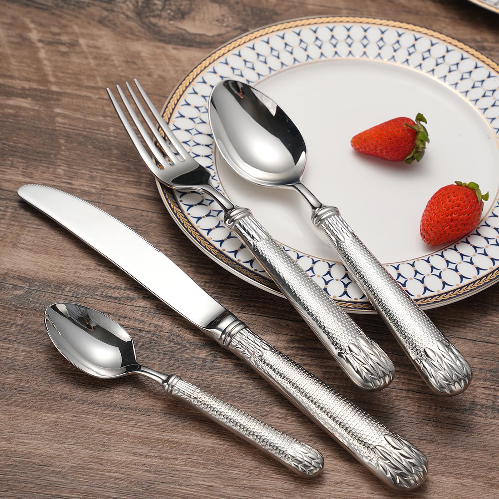 **16-Piece Stainless Steel Silverware Set for 4 - Vintage Wheat Ears Embossed Flatware Set with Spoons & Forks | Dishwasher Safe | Elegant Dining, Dinner Parties, Home & Kitchen Essentials**