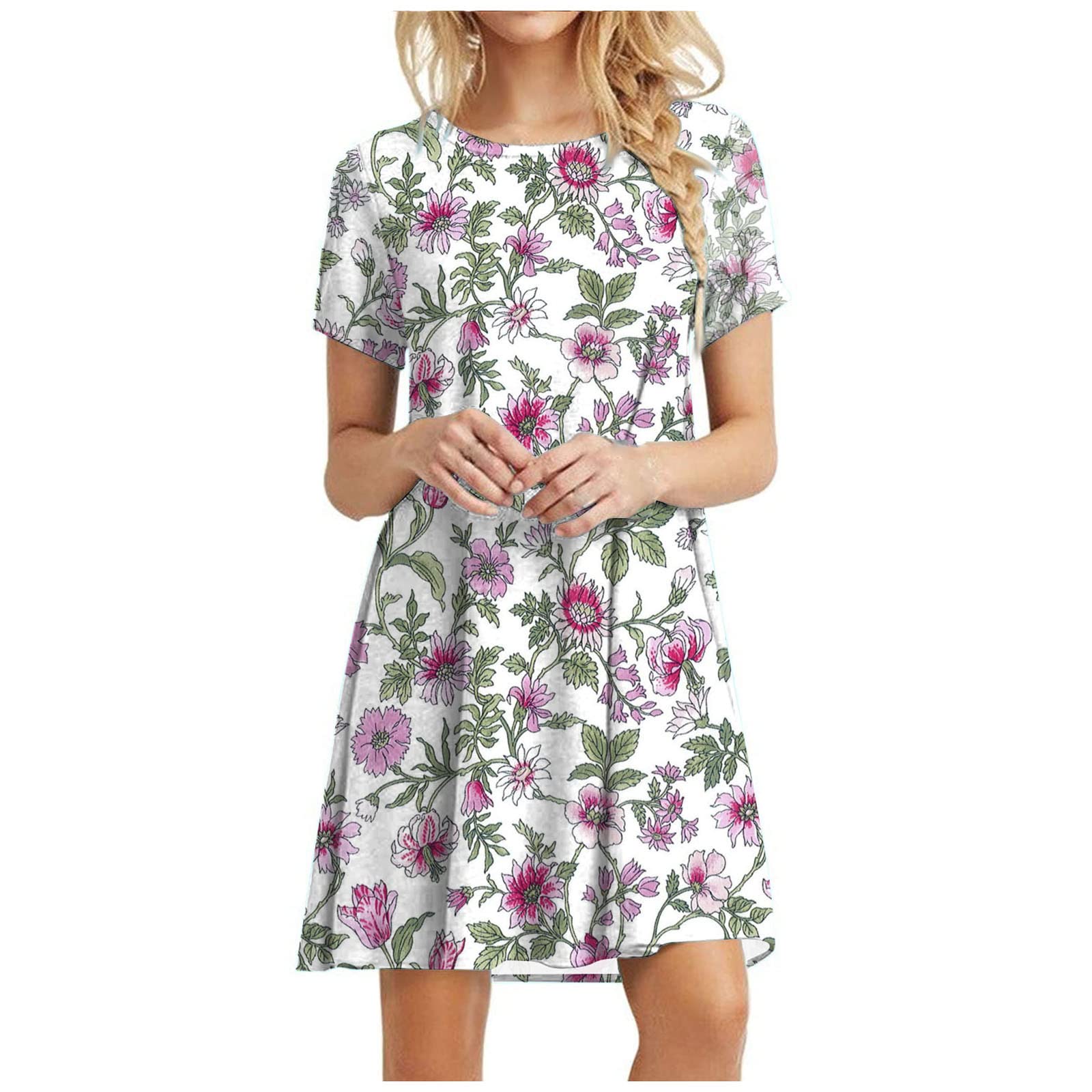 Floral Summer Dresses for Women - Short Sleeve Sunflower Print Casual Beach Sundress | Loose Fit Comfortable Dress for Vacation, Outdoor Picnic & Summer Parties