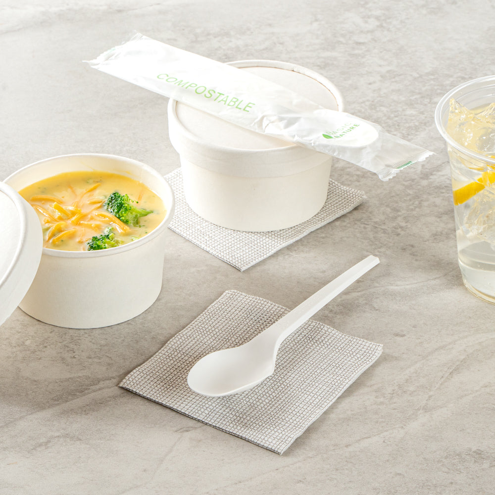 Eco-Friendly White CPLA Compostable Plastic Spoons - Heat Resistant, 6.5 Inch, 250 Count Bulk Box - Perfect for Parties, Picnics & Catering Events
