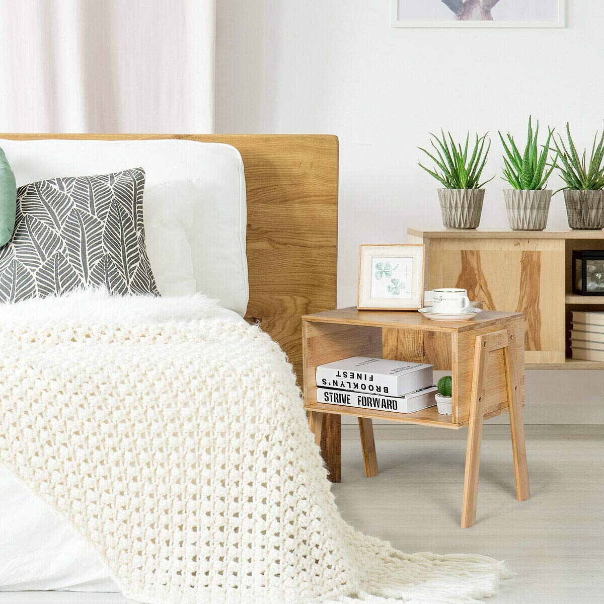 Elegant Bamboo Nightstand with Storage Shelf - Stackable Sofa Table & Bedside Table for Living Room, Bedroom, Reception Room - Set of 2 - Perfect for Small Spaces & Apartment Decor