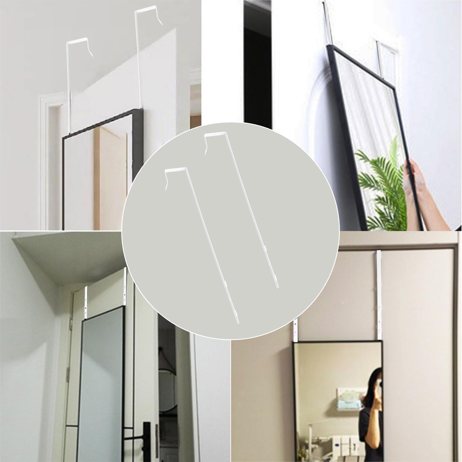INCREWAY Over-The-Door Mirror Hanger Set - 2 Pack Adjustable Height Full Length Mirror Hooks with Protective Lining - White Mirror Brackets for Bedroom, Bathroom & Closet Organization