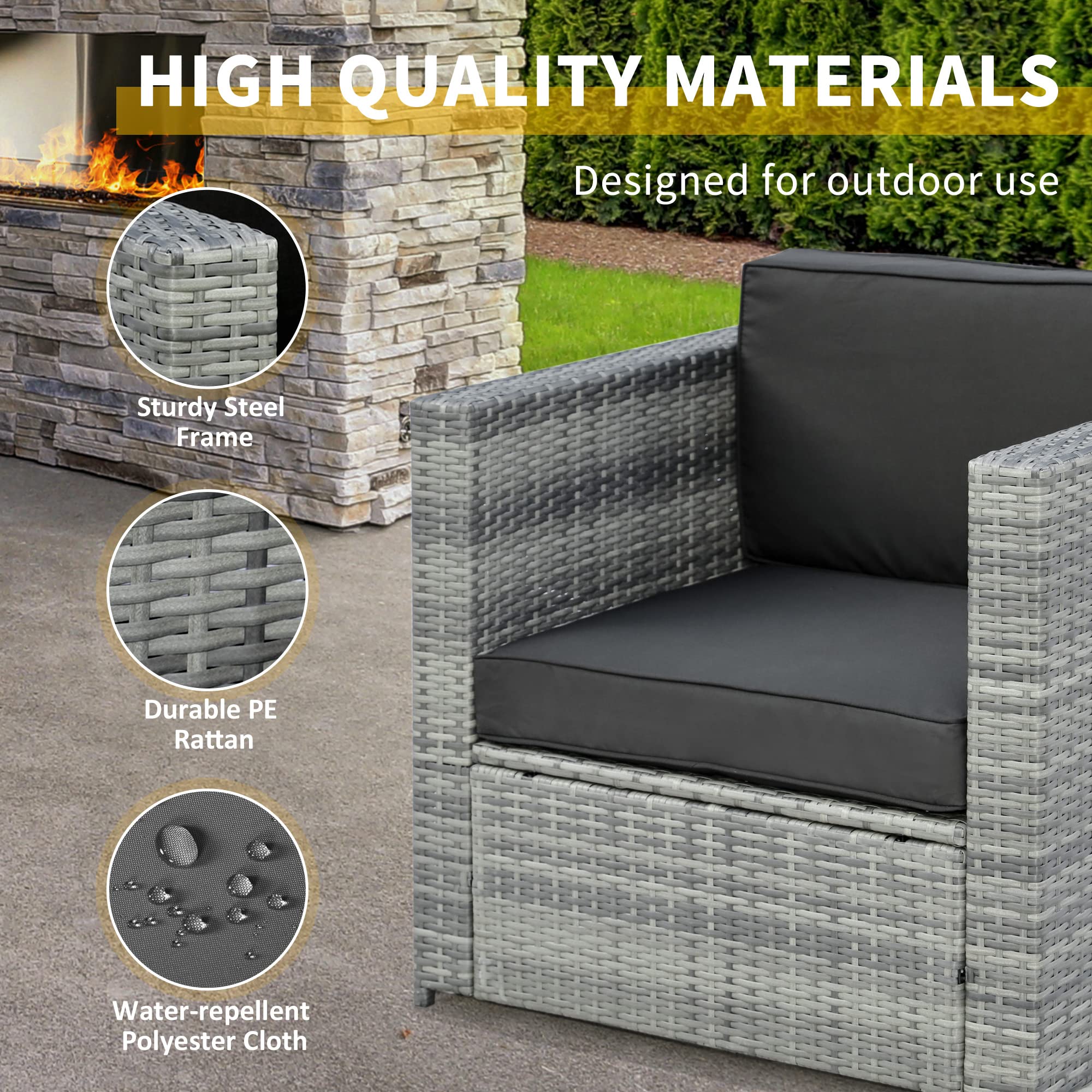 Outsunny 3-Piece Black Wicker Outdoor Bistro Set - Rattan Patio Furniture with Glass Coffee Table & Thickened Cushions - Perfect for Backyard, Balcony, Garden, Porch or Poolside Relaxation