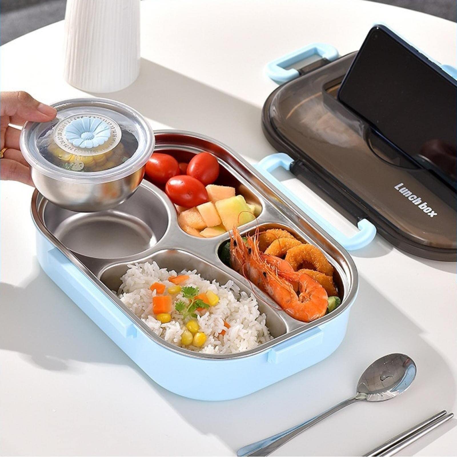 Premium Stainless Steel Thermal Insulation Lunch Box - 4 Compartment Bento Box for Office & School (1.3L, Green) | Leak-Proof Portable Food Container for Hot Meals, Meal Prep & Picnics