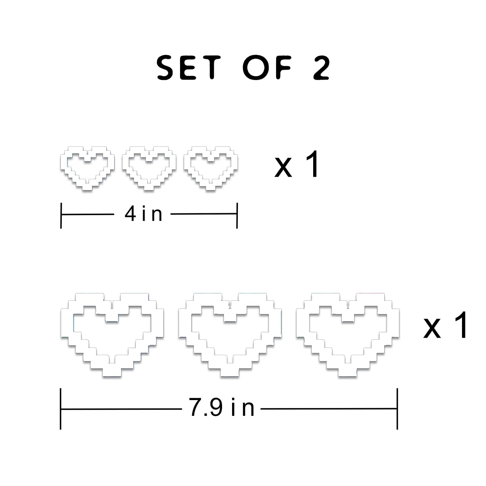 2 Pack Holographic Pixel Hearts Vinyl Decals - Waterproof Car Bumper Stickers, Laptop & Water Bottle Decor - 4